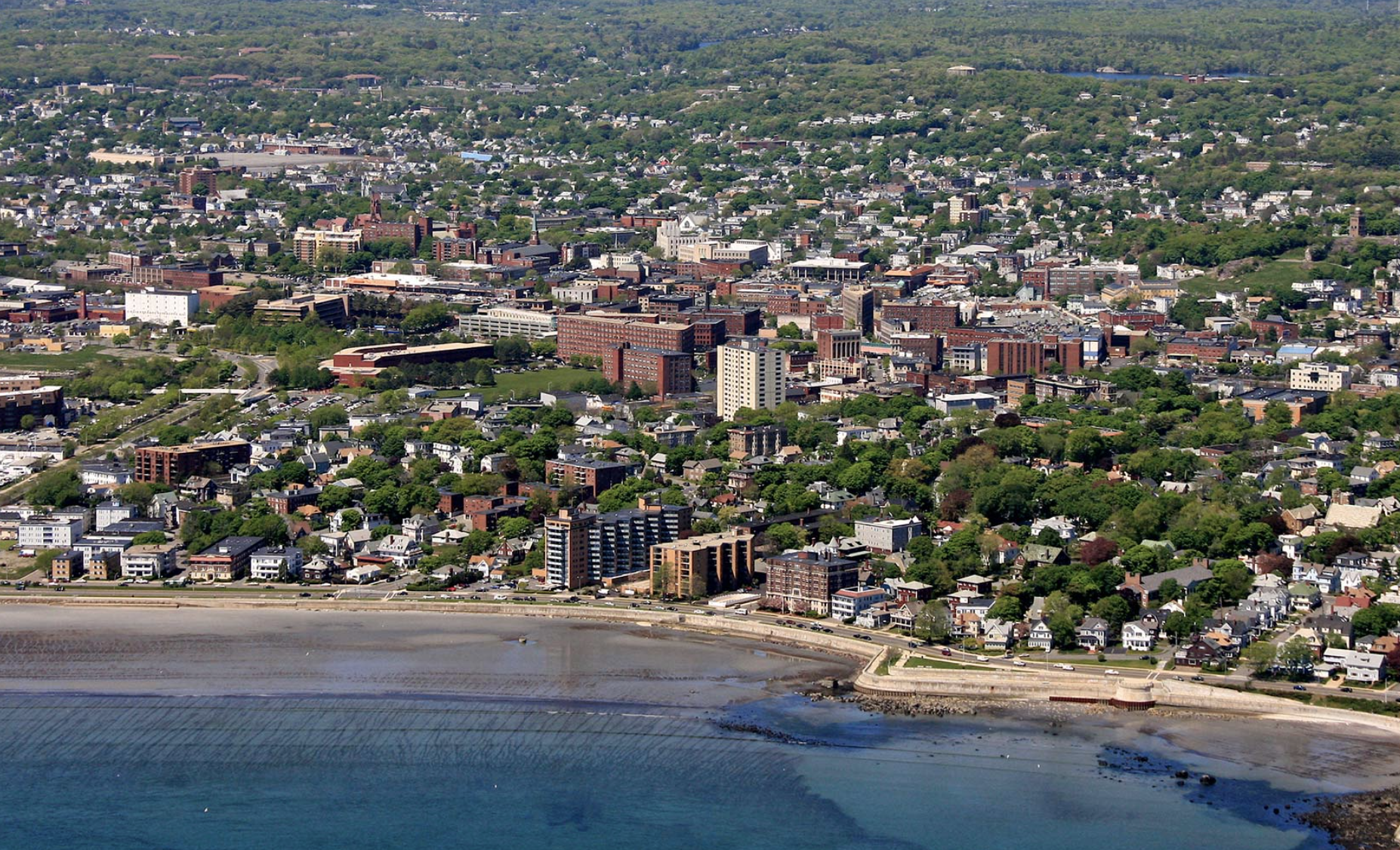 Aerial view of Lynn and waterfront